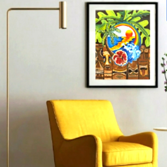 Original Art Print Tiki Paradise Luau 8×10 Matted Ready To Frame - Picture 3 of 8